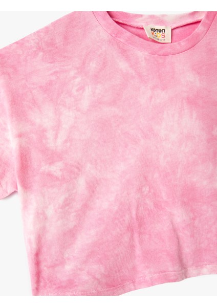 Crop Tişört Batik Desenli Kısa Kollu Pamuklu modelleri