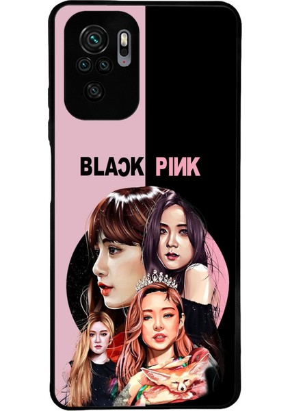 Xiaomi Redmi Note 10S ile Uyumlu Silikon Arkası Cam Kapak Blackpink Tasarımlı Cam Kılıf