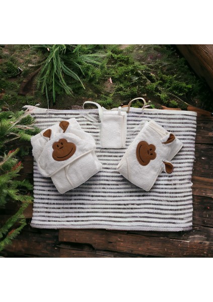 Premium Seri 3 Parça %100 Pamuk Organik Bebek Bornoz Seti Unisex( 0-3 Yaş ) Kutulu modelleri