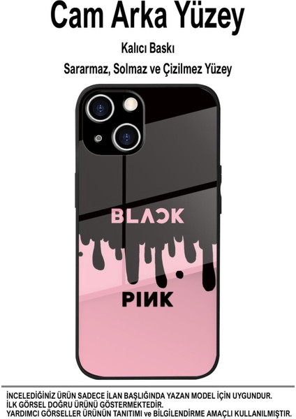Samsung Galaxy M32 ile Uyumlu Silikon Arkası Cam Kapak Blackpink Tasarımlı Cam Kılıf