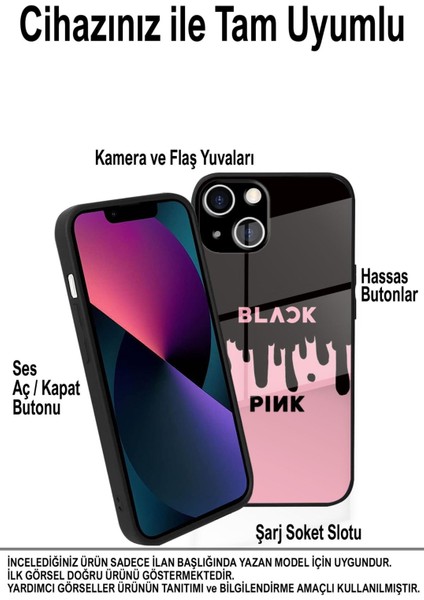 Samsung Galaxy M32 ile Uyumlu Silikon Arkası Cam Kapak Blackpink Tasarımlı Cam Kılıf