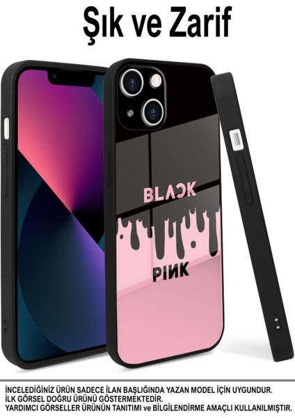 Samsung Galaxy M32 ile Uyumlu Silikon Arkası Cam Kapak Blackpink Tasarımlı Cam Kılıf
