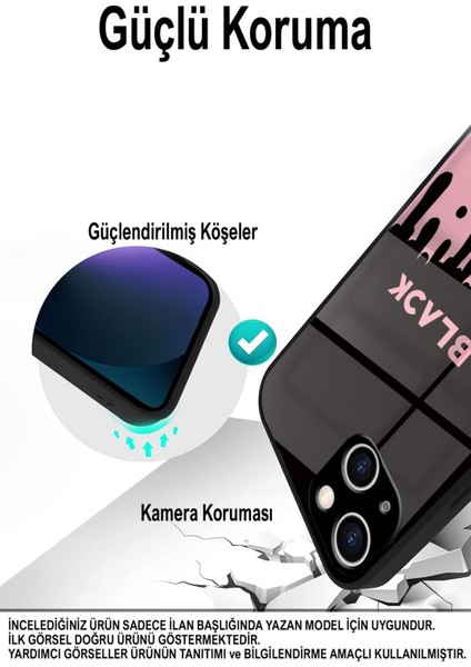 Samsung Galaxy M32 ile Uyumlu Silikon Arkası Cam Kapak Blackpink Tasarımlı Cam Kılıf
