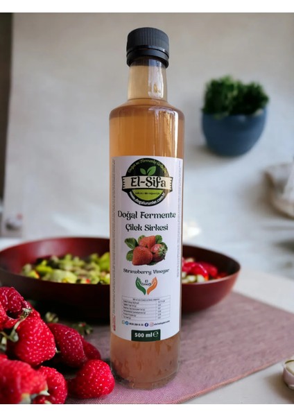 100% Doğal Fermante Çilek Sirkesi 500ML Cam Şişe