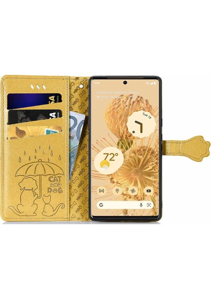Google Piksel 6 Flip Kapak Için Kılıf Kısa Kayış Darbeye Deri Kılıf (Yurt Dışından)