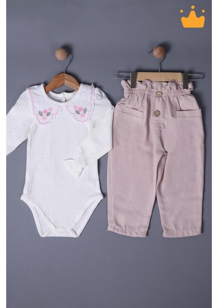 Babyhola Bayramlık Kız Bebek Çocuk Çıtçıtlı Badi Pantolon Şık Alt Üst Takım 2327