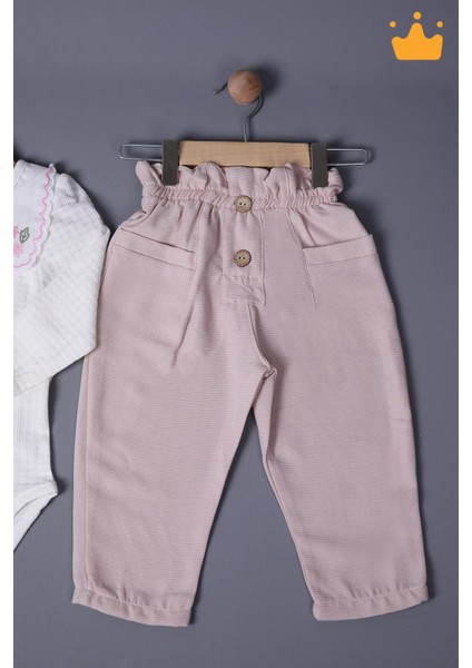 Babyhola Bayramlık Kız Bebek Çocuk Çıtçıtlı Badi Pantolon Şık Alt Üst Takım 2327