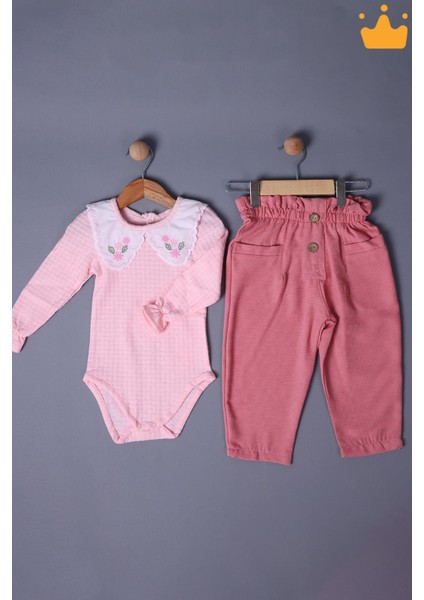 Babyhola Bayramlık Kız Bebek Çocuk Çıtçıtlı Badi Pantolon Şık Alt Üst Takım 2327