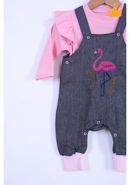 Babyhola Bayramlık Kız Bebek Çocuk Flamingo Bayramlık Salopet Badi Takım 23388