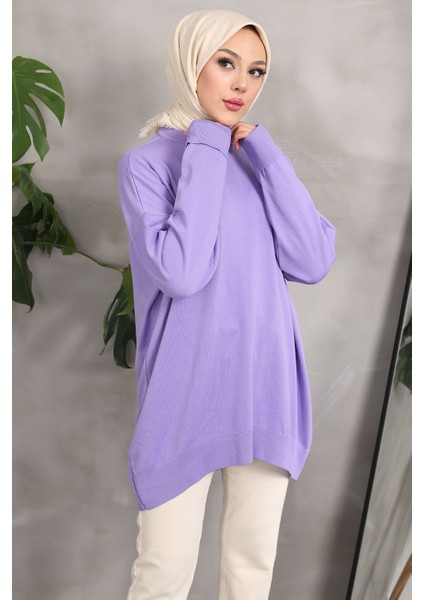 Lila Soğuk İplik Merserize Salaş Triko Kazak