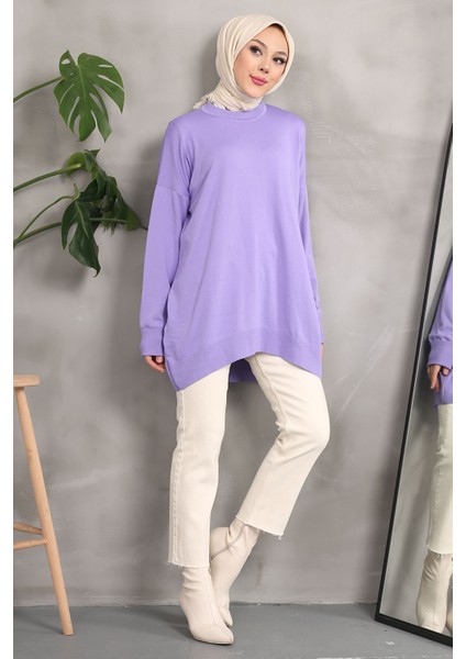 Lila Soğuk İplik Merserize Salaş Triko Kazak fırsatları