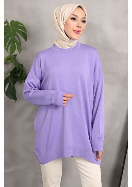 Lila Soğuk İplik Merserize Salaş Triko Kazak indirimleri