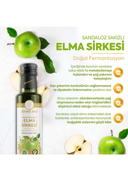 Zühre Ana Sandaloz Sakızlı Elma Sirkesi Doğal Fermantasyon Sandalwood Apple Vinegar 500 ml