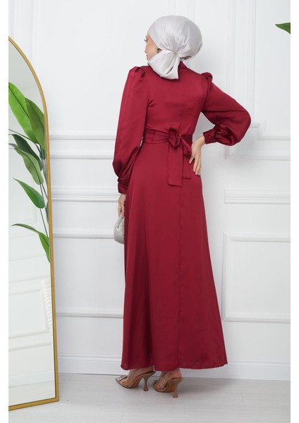 Bordo Omuz Piliseli Saten Abiye fırsatları