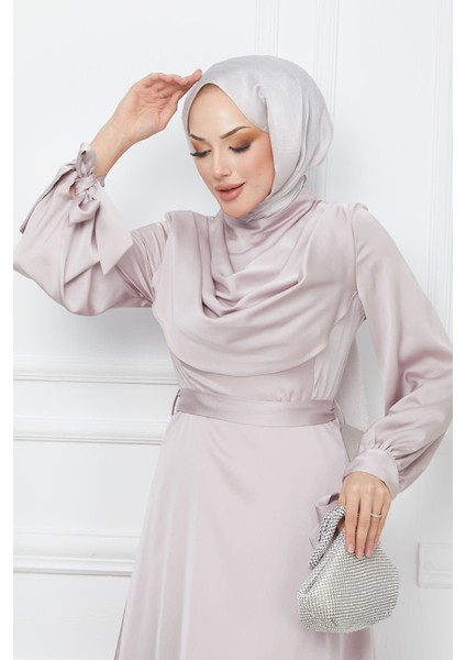 Gold Yaka Detaylı Kol Bağlamalı Saten Abiye fiyatları