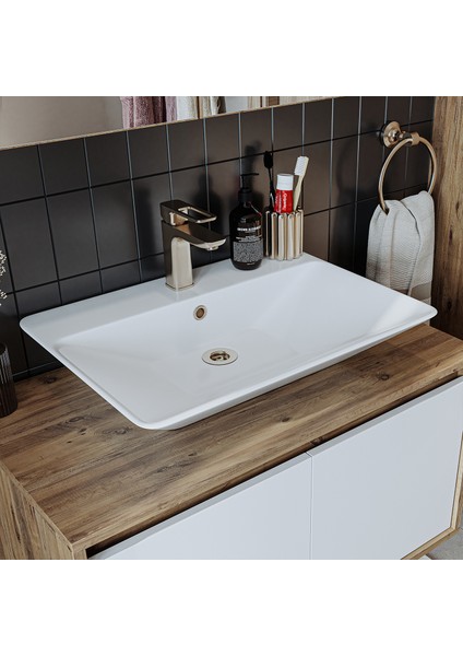 Roomart Tm7.2 Ayaksız 2 Kapaklı Lavabolu Ahşap-Mat Beyaz Mdf 85 cm Banyo Dolabı + Aynalı Banyo Üst Dolabı fırsatları