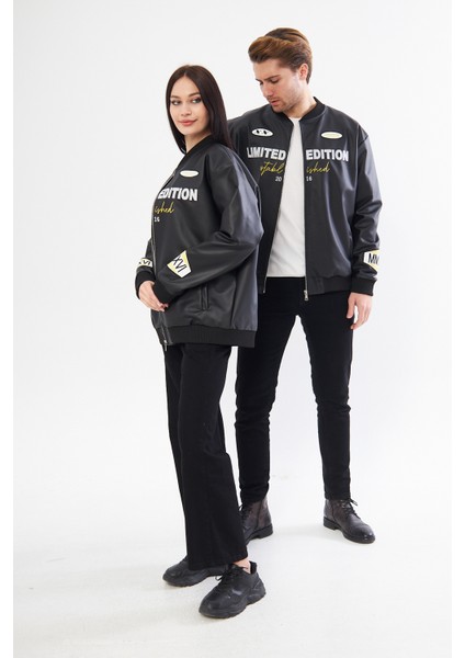 Oversize Deri Homme Nakış Işlemeli Bomber Ceket modelleri