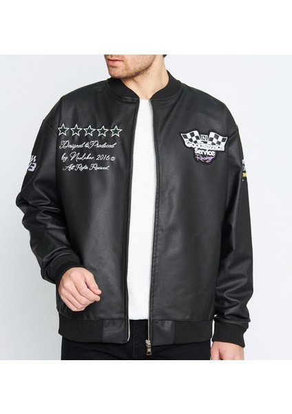 Oversize Suni Deri Motosport Astarlı Bomber Ceket indirimleri