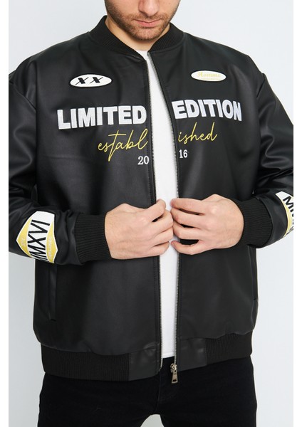 Oversize Deri Homme Nakış Işlemeli Bomber Ceket indirimleri