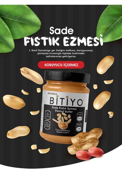 Sade Fıstık Ezmesi Vegan Yüksek Protein Kahvaltılık Spor Için Fıstık Ezme 325 gr Katkısız