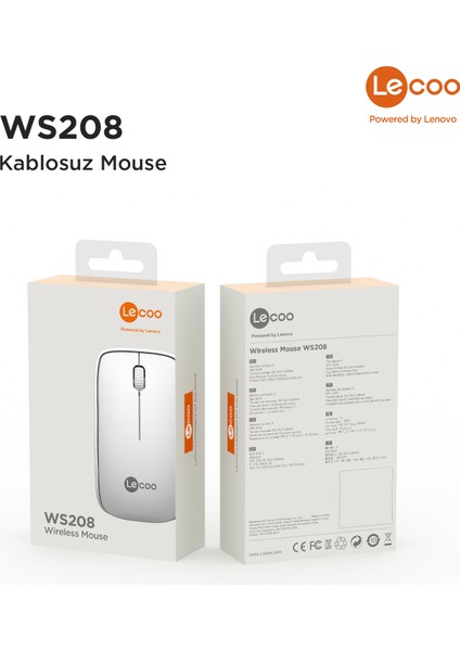 Lenovo Lecoo WS208 Kablosuz 1200DPI 3 Tuşlu Optik Mouse Beyaz