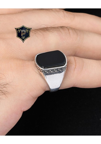 Gümüş Siyah Oniks Taşlı 925 Ayar Gümüş Erkek Yüzüğü Flat Tasarım modelleri