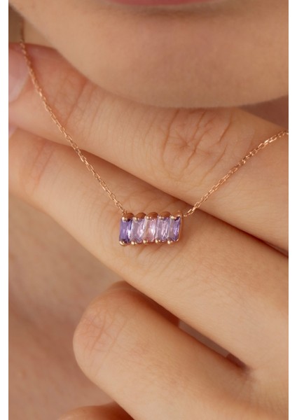 925 Ayar Gümüş Baget Taşlı Kolye