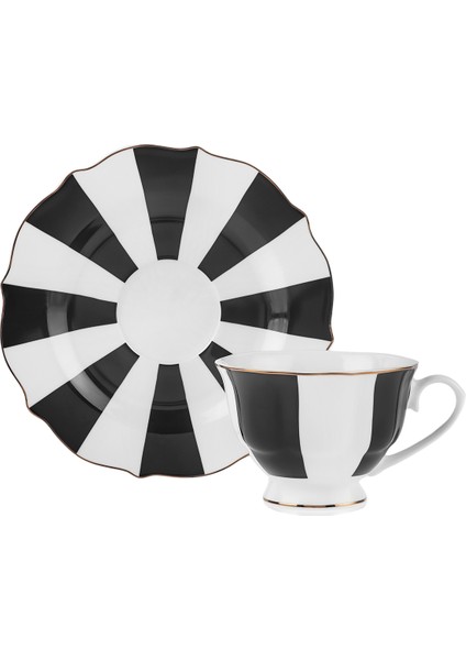 New Romantic Kalın Çizgili Çay Fincanı 220 ml Siyah