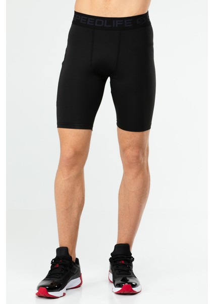 Siyah Regular Fit Düz Erkek Biker Tayt - XE0236