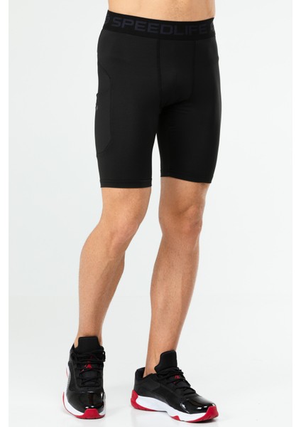 Siyah Regular Fit Düz Erkek Biker Tayt - XE0236