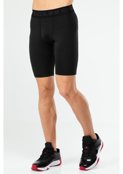 Siyah Regular Fit Düz Erkek Biker Tayt - XE0236