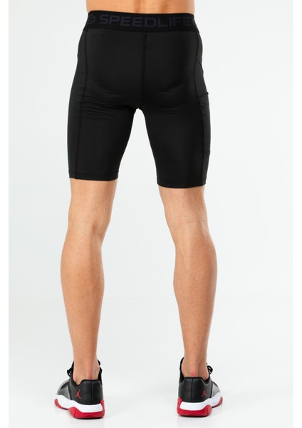 Siyah Regular Fit Düz Erkek Biker Tayt - XE0236