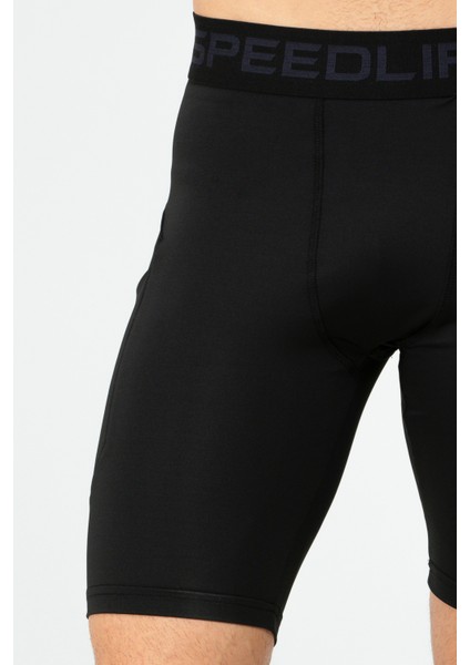 Siyah Regular Fit Düz Erkek Biker Tayt - XE0236