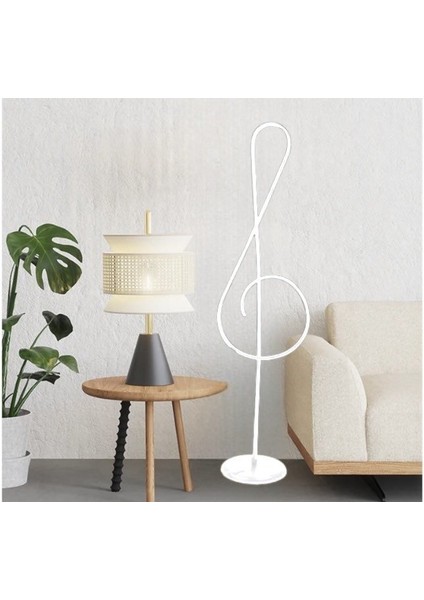 Beyaz Nota Sol Anahtar Müzik Desenli Lambader Rgb Li A+ Modern