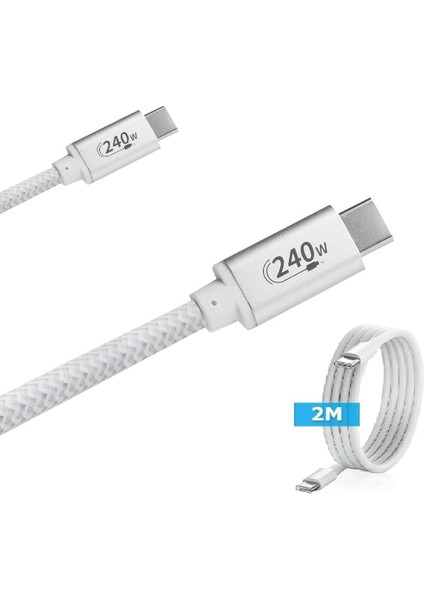 240 Watt 2m Type-C Type-C Şarj Kablosu Yüksek Hızlı Sarj Kablosu 480MPBS