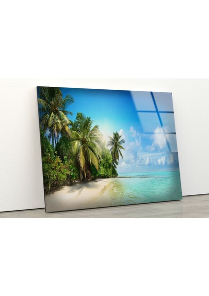 Tropikal Palmiye Ağaçları Cam Duvar Tablosu fiyatları