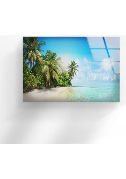 Tropikal Palmiye Ağaçları Cam Duvar Tablosu fırsatları
