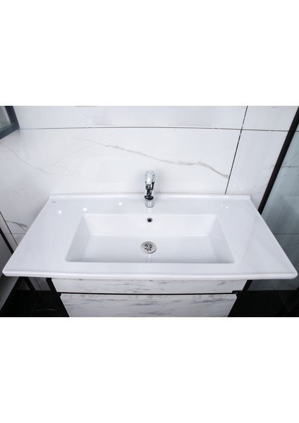 Nora S Lavabo Bataryası + Qua Etajerli Lavabo 80 cm Beyaz (Batarya Dahil)