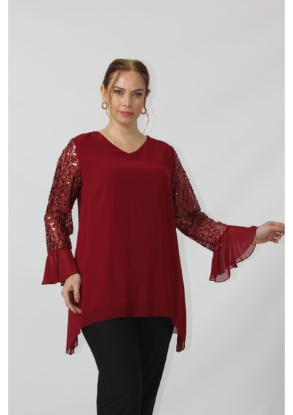 1939 Kolu Pullu Şifon Büyük Beden Şık Bluz modelleri