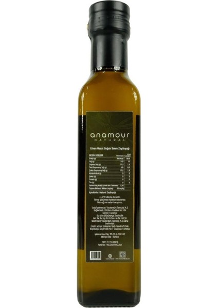 Erken Hasat Soğuk Sıkım Tavşan Yüreği Zeytinyağı 250 ml Anamour Natural fiyatları