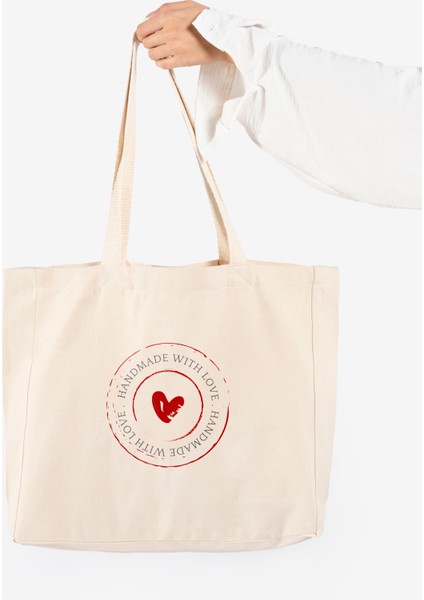 "handmade With Love" Canvas Tote Omuz ve Plaj Çantası