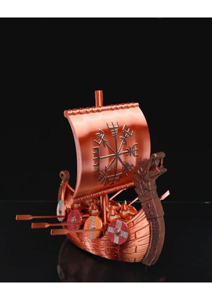 Viking Savaşçı Gemisi Viking Yelkenlisi ve Cüceler Büyük Boy Dekoratif Figür