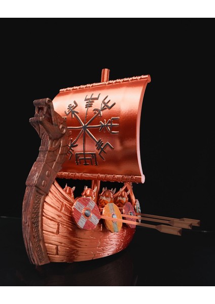 Viking Savaşçı Gemisi Viking Yelkenlisi ve Cüceler Büyük Boy Dekoratif Figür