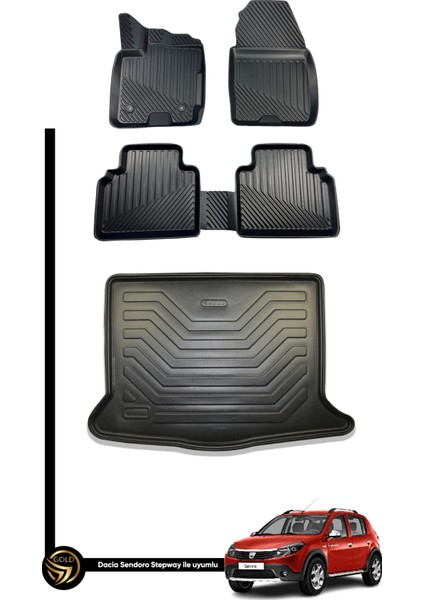 Dacia Sandero 2021+ 3D Havuzlu Oto Paspas ve Bagaj Havuzu Dizayn Seti