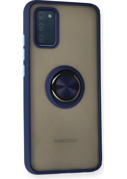 Samsung Galaxy A02S Kılıf Montreal Yüzüklü Silikon Kapak - Lacivert 300099