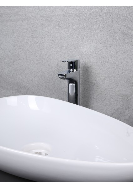 Win S Yüksek Lavabo Bataryası A42586 + Bocchi Etna Parlak Beyaz Çanak Lavabo 58 cm (Batarya Dahil)