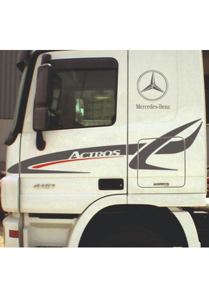 Kamyon Yan Sticker 2 Adet Alüminyum Gri Folyo Kesim Kuşak 185X60 - Mercdes Logosu ve Yazısı 35X45 cm