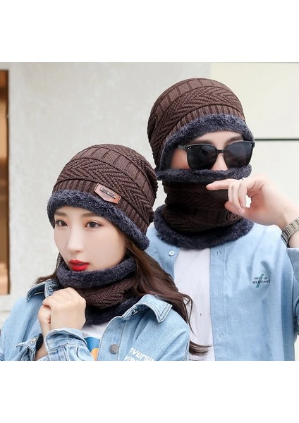 Cap-Gray Style Tek Boyut Winter Hat For Men Fleece Scarf Women Neck Buff Leather Knitted Cap Thick Wool Neck Warmer Balaclava Ski Mask Skullies Beanies (Yurt Dışından) modelleri
