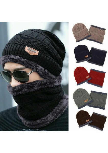 Cap-Gray Style Tek Boyut Winter Hat For Men Fleece Scarf Women Neck Buff Leather Knitted Cap Thick Wool Neck Warmer Balaclava Ski Mask Skullies Beanies (Yurt Dışından) fırsatları