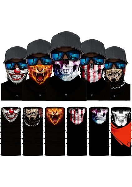 S23 Stili Tek Boyut New 3D Skull Faces Scarf Outdoor Multi-Use Men Magic Changeable Neck Tube Snood Bandana Warmer Unisex Scarves (Yurt Dışından) fiyatları